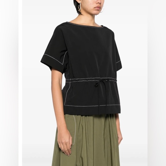 Simkhai Black Cotten Blend Boxy Tee With Contrast Stitch, Size 8 - Picture 1 of 9